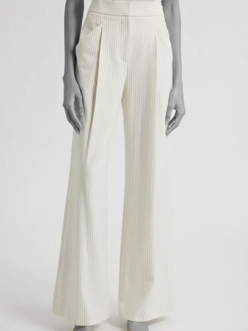 Veronica Beard Women's Ivory Rimini Wide Leg Pinstripe Pants Size 16